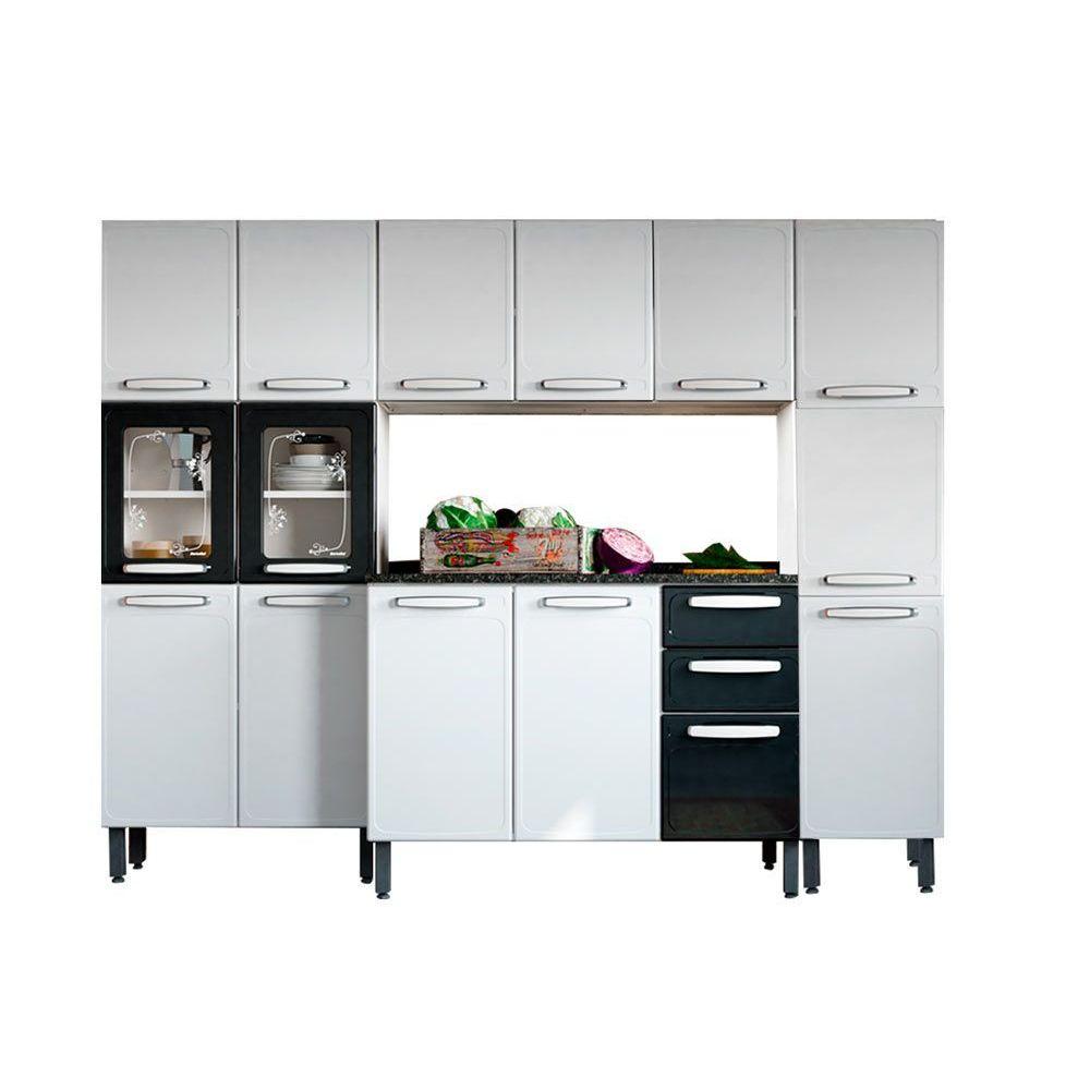 Cozinha Modulada Bertolini Evidence 4 Pecas 1 Armario 1 Balcao 2 Paneleiros C4p53 Branco Preto