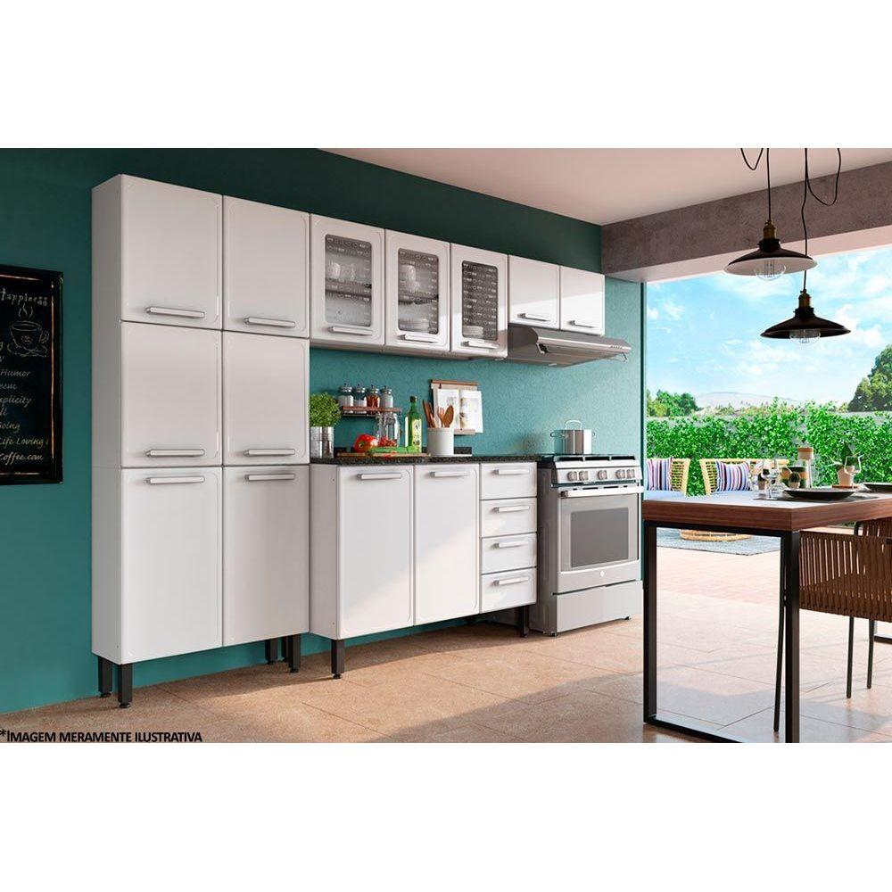 Cozinha Modulada Bertolini Gourmet 4 Pecas 2 Armarios 1 Balcao 1 Paneleiro C4p63 Branco