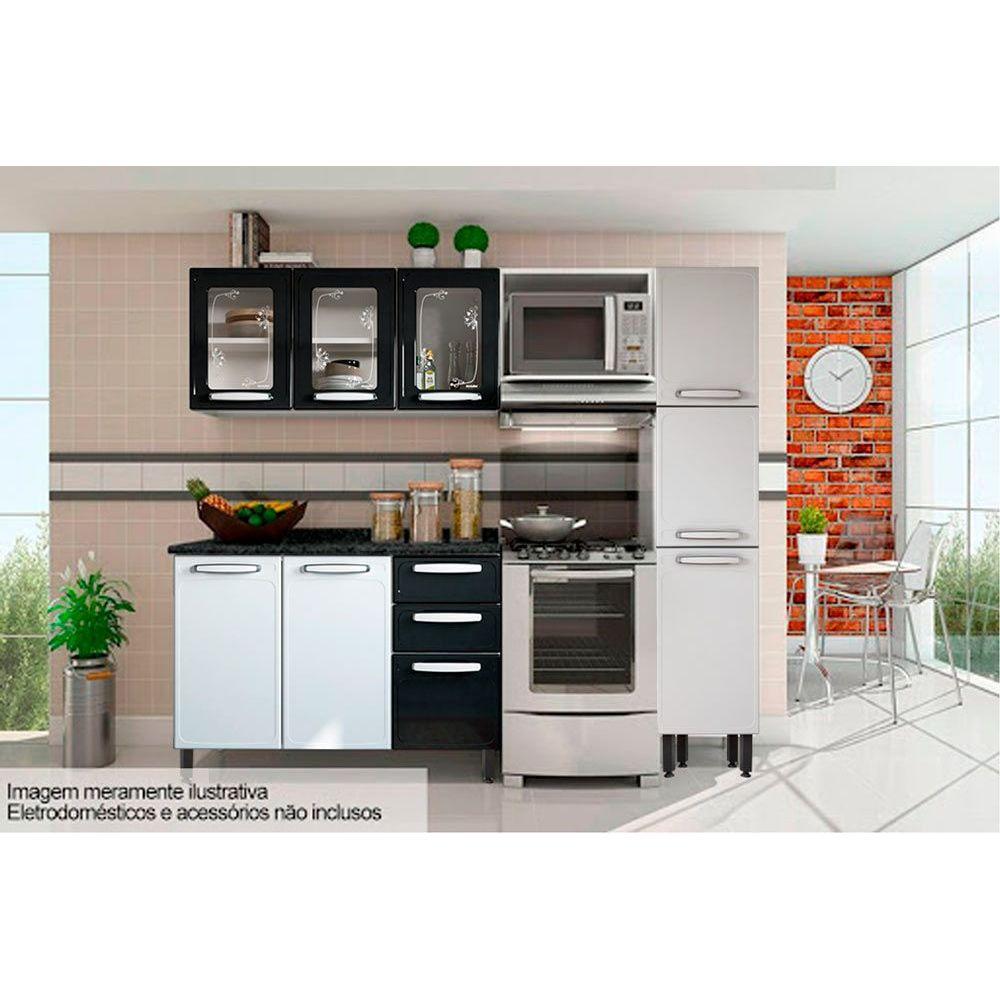 Cozinha Modulada Bertolini Evidence 4 Pecas 1 Armario 1 Balcao 1 Paneleiro 1 Complemento C4p48 Branco Preto