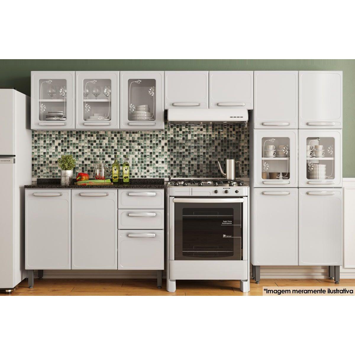 Cozinha Modulada Bertolini Evidence 4 Pecas 2 Armarios 1 Balcao 1 Paneleiro C4p59 Branco