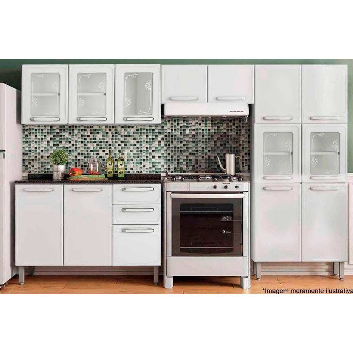 Cozinha Modulada Bertolini Evidence 4 Pecas 2 Armarios 1 Balcao 1 Paneleiro C4p56 Branco