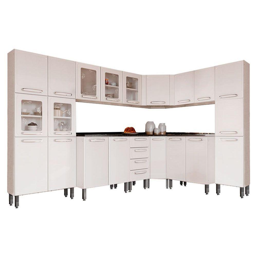 Cozinha Modulada Completa Evidence 8 Pecas 3 Armarios 3 Balcoes 2 Paneleiros C8p23 Branco Bertolini