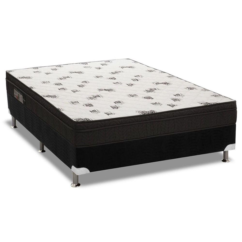 Cama Box Casal Colchao Espuma Ortobom D45 Light Base Crc Suede Black 138x188