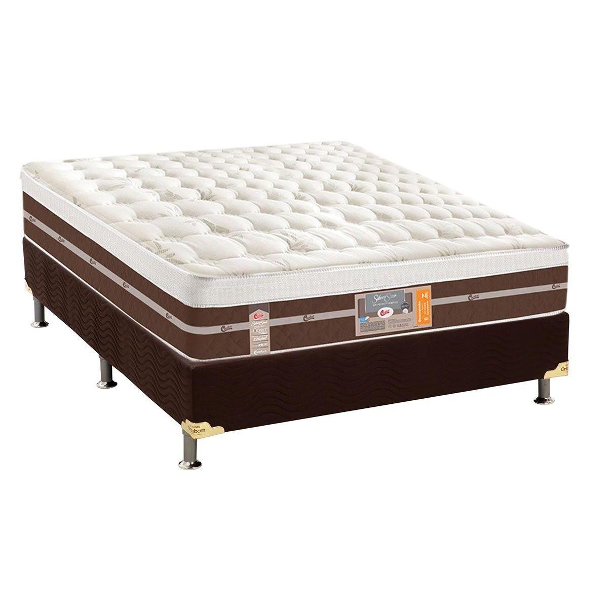 Cama Box Casal Colchao Molas Pocket Ensacadas Castor Silver Star Air Hibrido Base Crc Suede Marrom 138x188