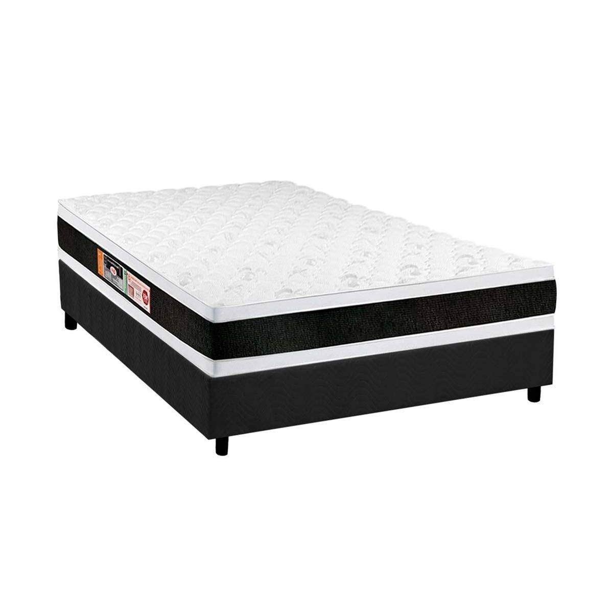 Cama Box Casal Colchao Espuma Castor D45 Black E White Double Face Base Crc Suede Gray 138x188