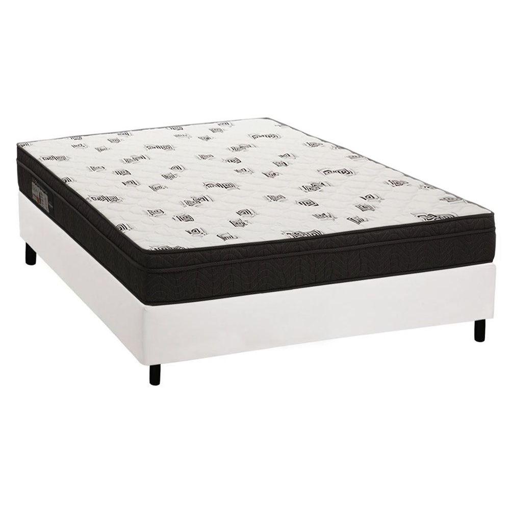 Cama Box Casal Colchao Espuma Ortobom D45 Light Base Crc Courano White 138x188