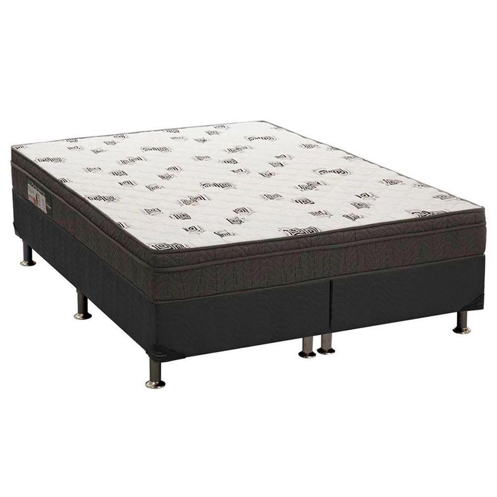 Cama Box Queen Colchao Espuma Ortobom D45 Light Base Crc Suede Black 158x198