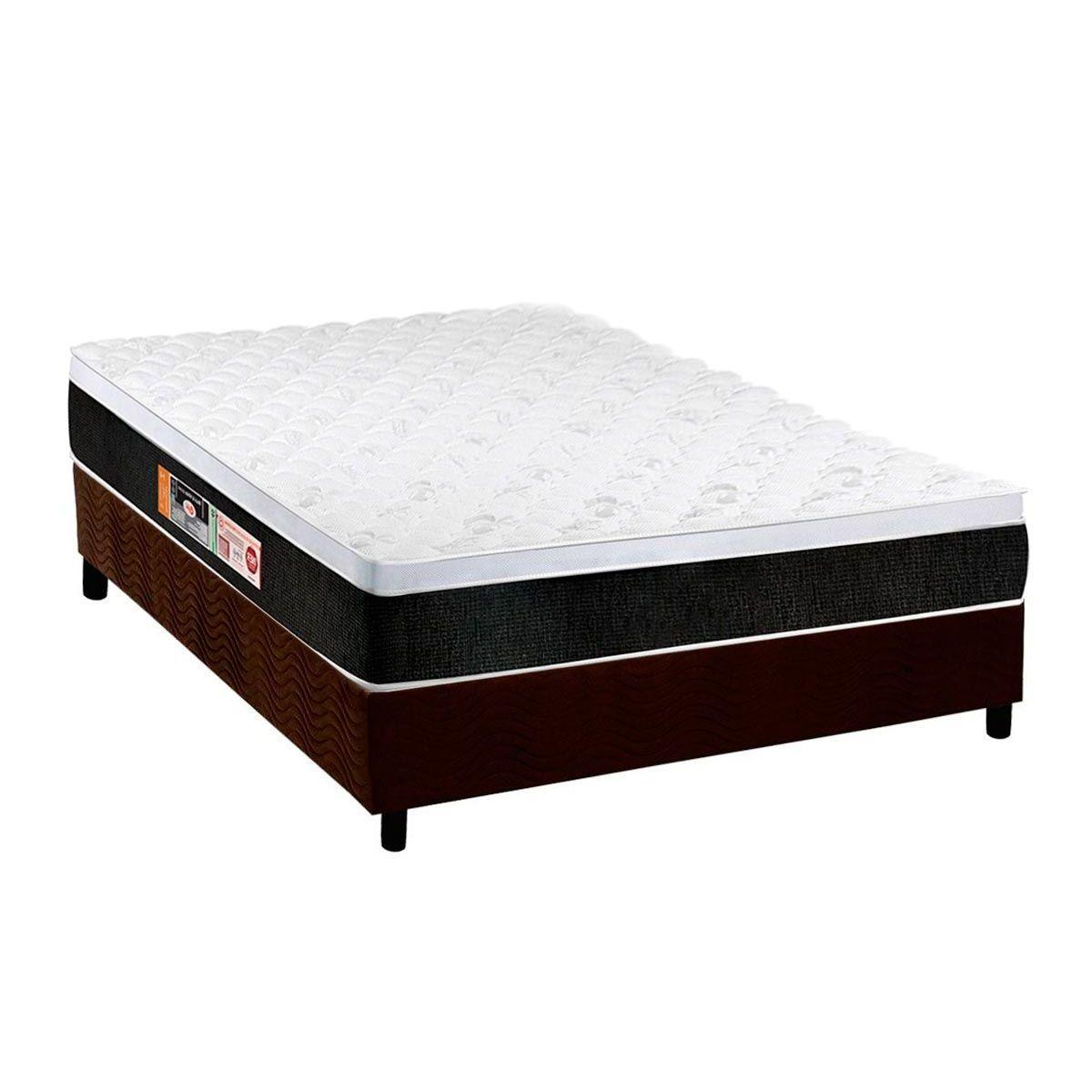 Cama Box Casal Colchao Espuma Castor D45 Black E White Base Crc Suede Brown 138x188