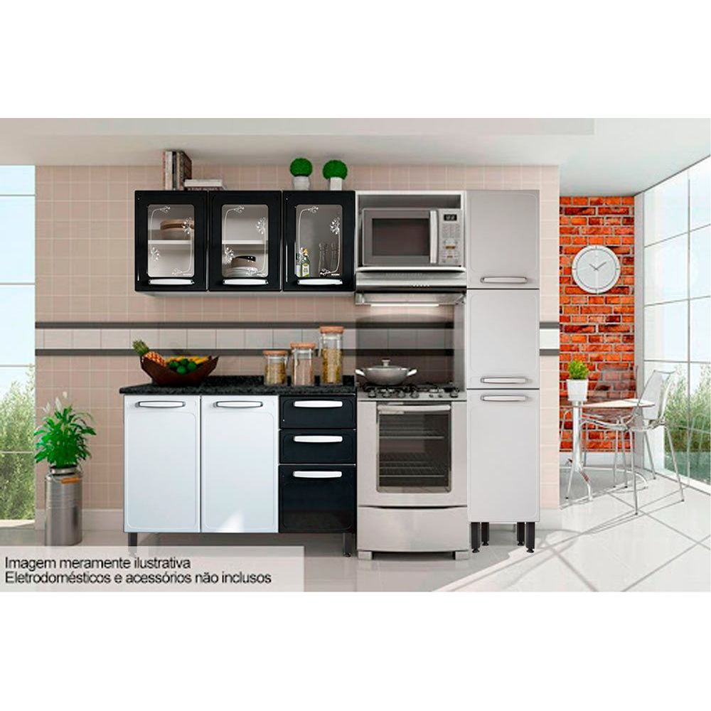 Cozinha Modulada Bertolini Evidence 4 Pecas 1 Armario 1 Balcao 1 Paneleiro 1 Complemento C4p45 Branco Preto