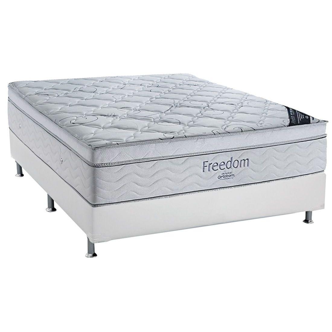 Cama Box Casal Colchao Molas Ortobom Superpocket Freedom Base Crc Courano Branco 138x188