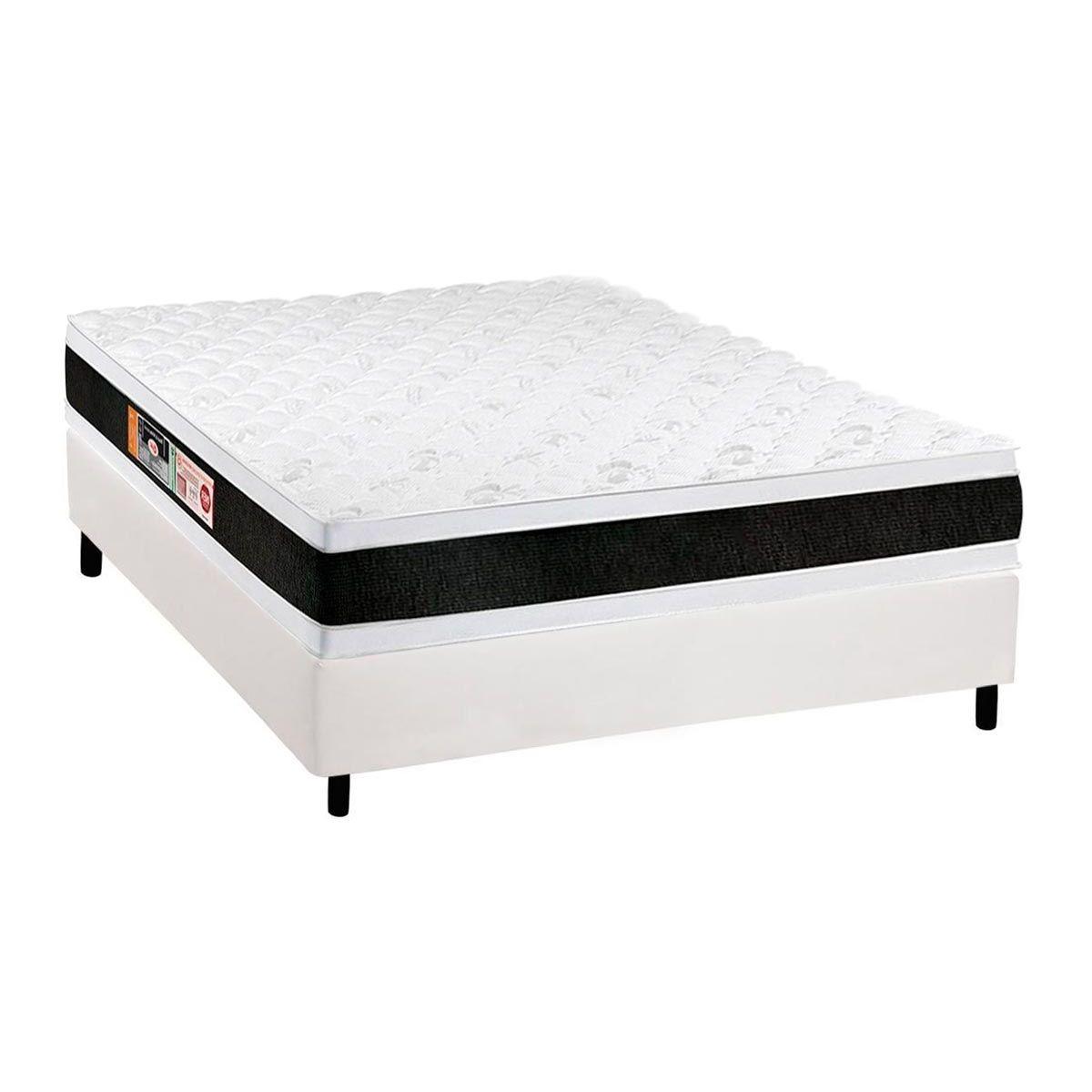 Cama Box Casal Colchao Espuma Castor D45 Black E White Double Face Base Crc Courano White 138x188