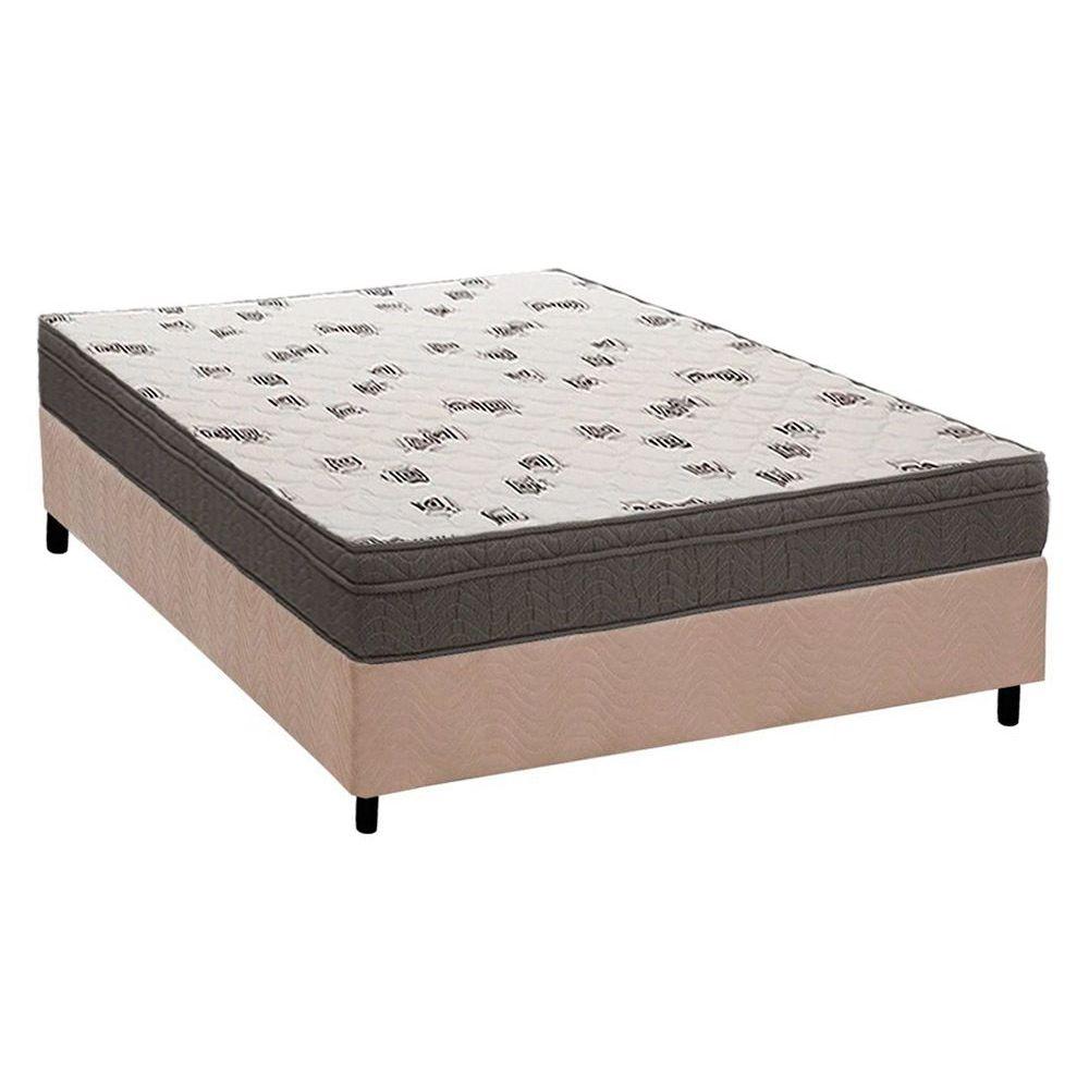 Cama Box Casal Colchao Espuma Ortobom D45 Light Base Crc Suede Clean 138x188