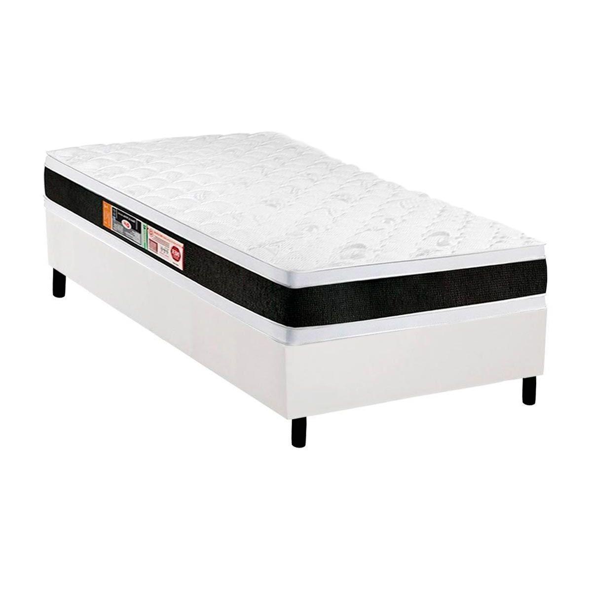 Cama Box Solteiro Colchao Espuma Castor D45 Black E White Air Double Face Base Crc Courano White 88x188