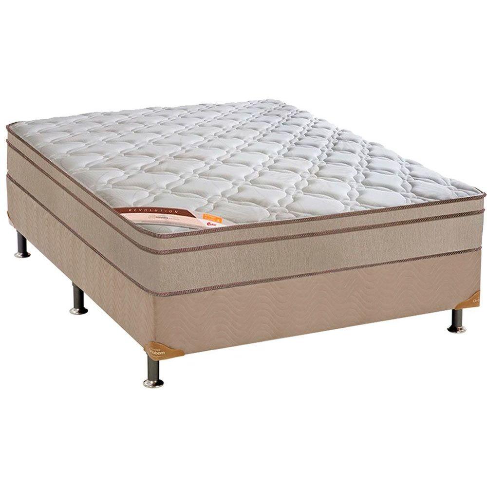 Cama Box Casal Colchao Molas Castor Pocket Revolution Hibrido Base Crc Suede Bege 138x188