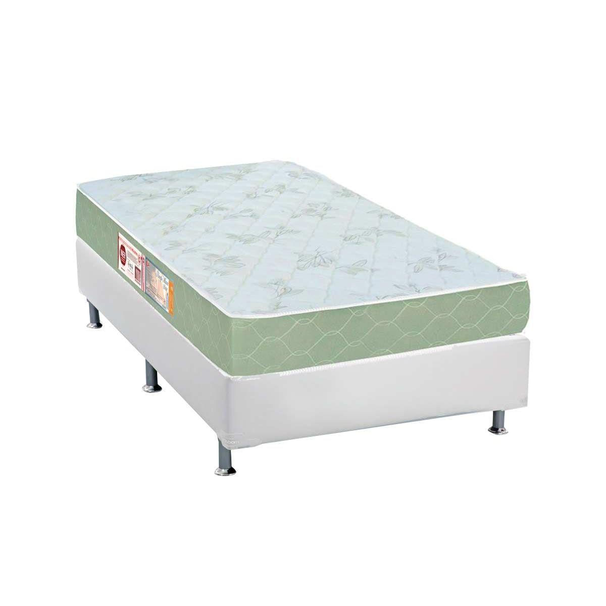 Cama Box Solteiro Colchao Espuma Castor D33 Sleep Max Base Crc Courano White 88x188