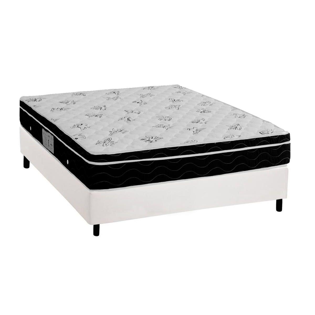 Cama Box Casal Colchao Molas Ortobom Nanolastic Physical Spring Base Crc Courano Branco 138x188