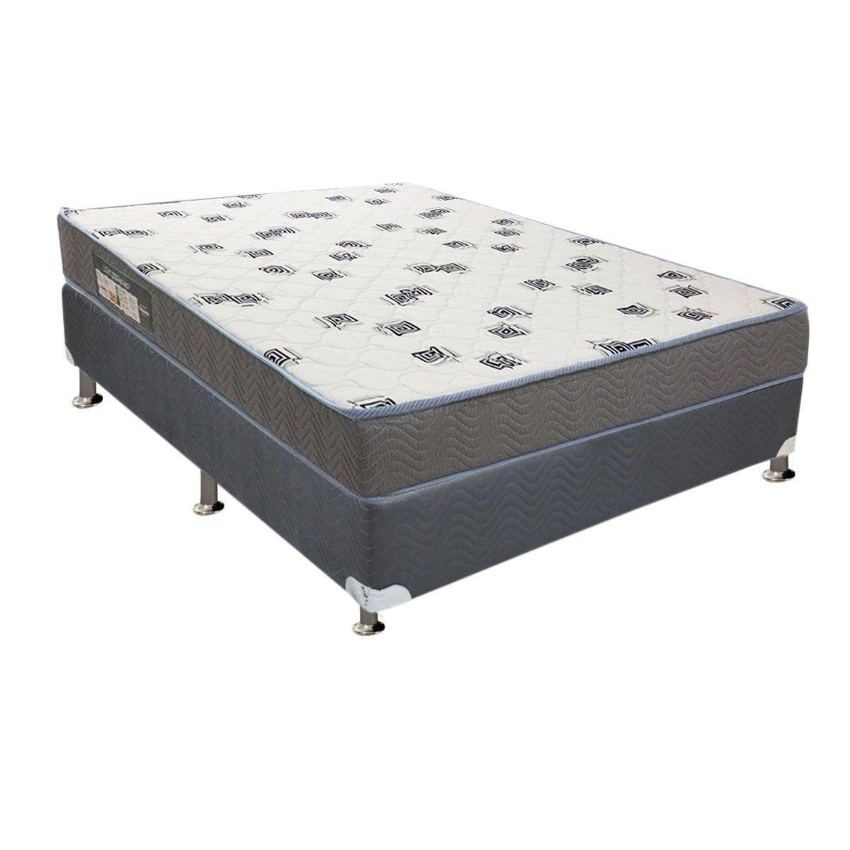 Cama Box Casal Colchao Espuma Ortobom D33 Light Base Crc Suede Gray 138x188