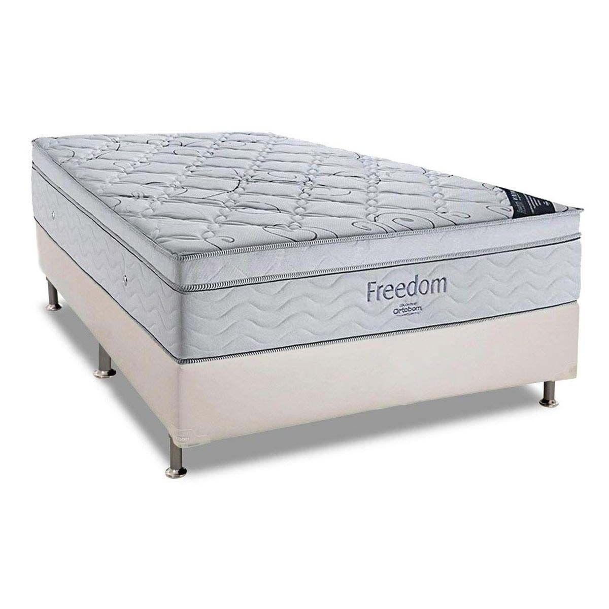 Cama Box Casal Colchao Molas Ortobom Superpocket Freedom Base Crc Courano Branco 138x188