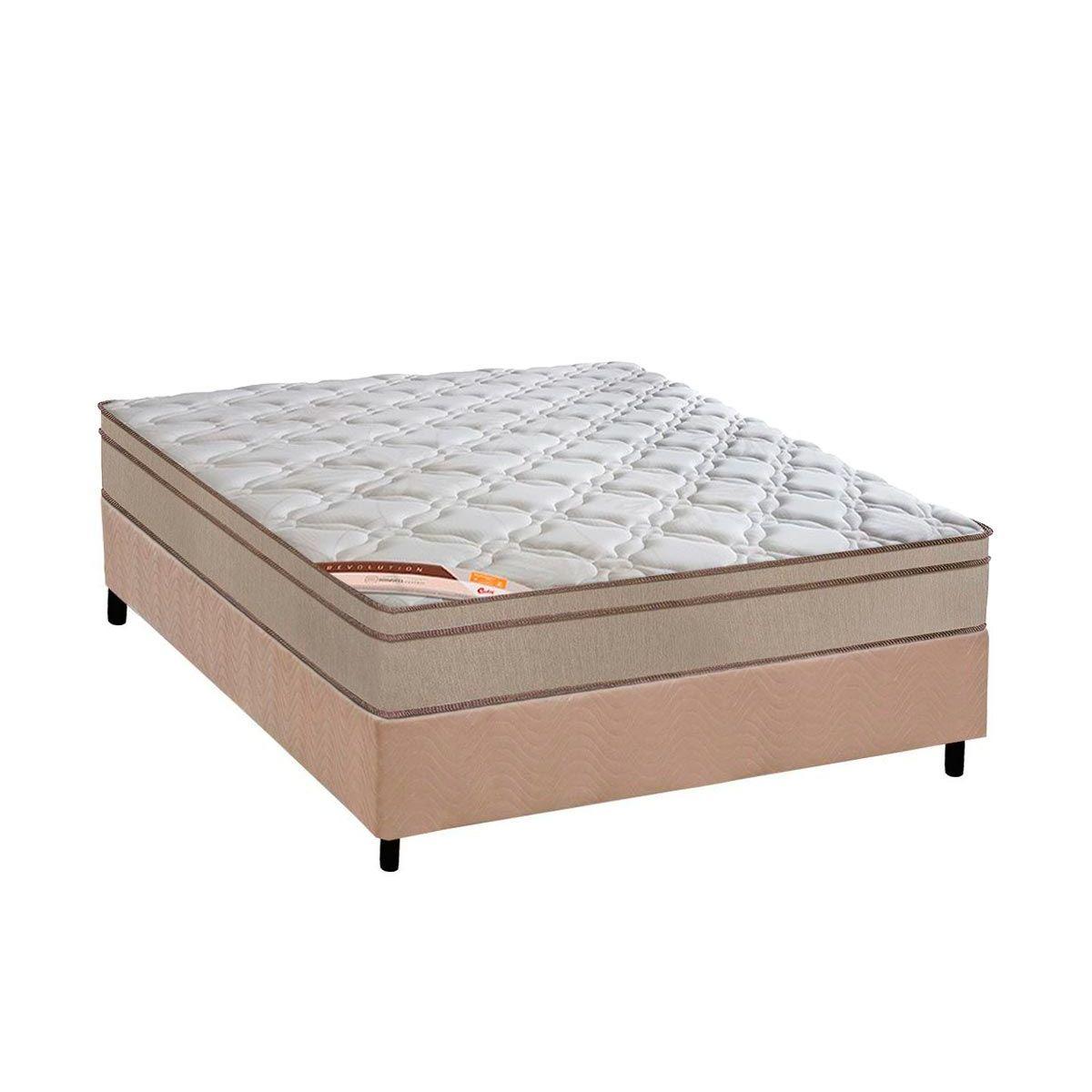 Cama Box Casal Colchao Molas Castor Bonnel Revolution Base Crc Suede Bege 138x188