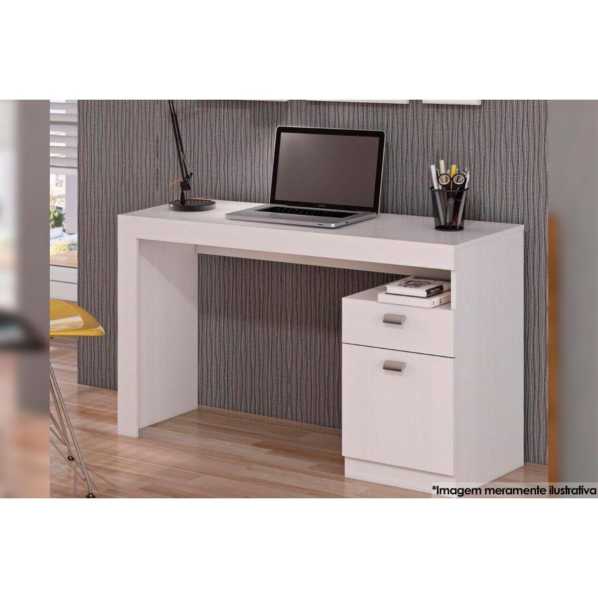 Mesa De Computador Solteiro Melissa C 1 Porta E 1 Gaveta Branco Permobili
