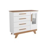 Comoda Bebe Retro C 1 Porta Cristal E 4 Gavetas Branco Carvalho Peroba