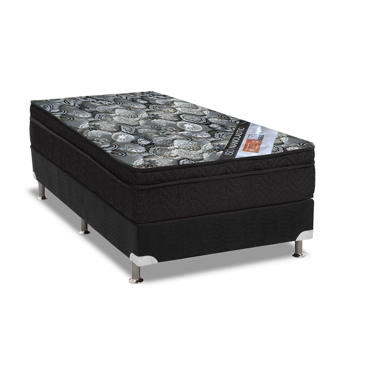 Cama Box Solteiro Colchao Molas Ortobom Nanolastic Iso Firme Base Crc Suede Black 78x188