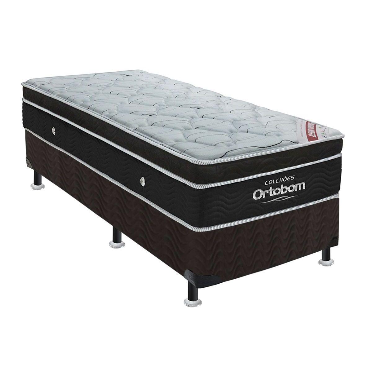 Cama Box Solteiro Colchao Molas Superpocket Ensacadas Ortobom Elegant Base Crc Suede Black 88x188