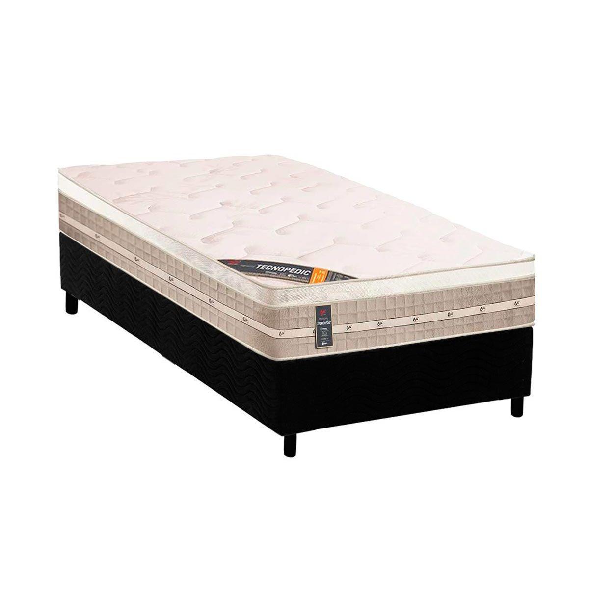 Cama Box Solteiro Colchao Molas Castor Tecnopedic Premium Base Crc Suede Black 88x188