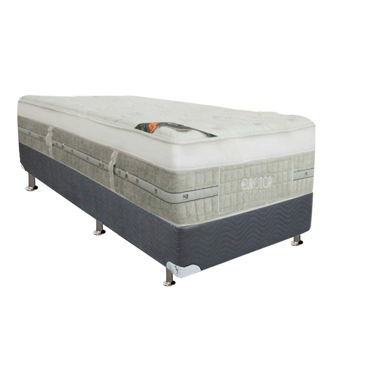 Cama Box Solteiro Colchao Molas Castor Pocket Summer Winter Base Crc Suede Gray 88x188