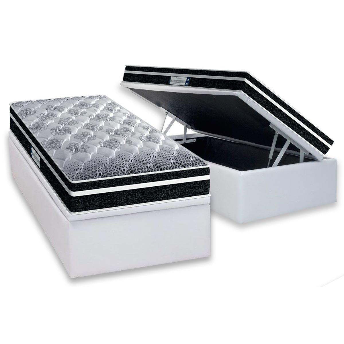 Cama Box Bau Solteiro Colchao Espuma Probel D33 Ep Prodormir Advanced Tech1500 Plus Base Crc Courano White 88x188