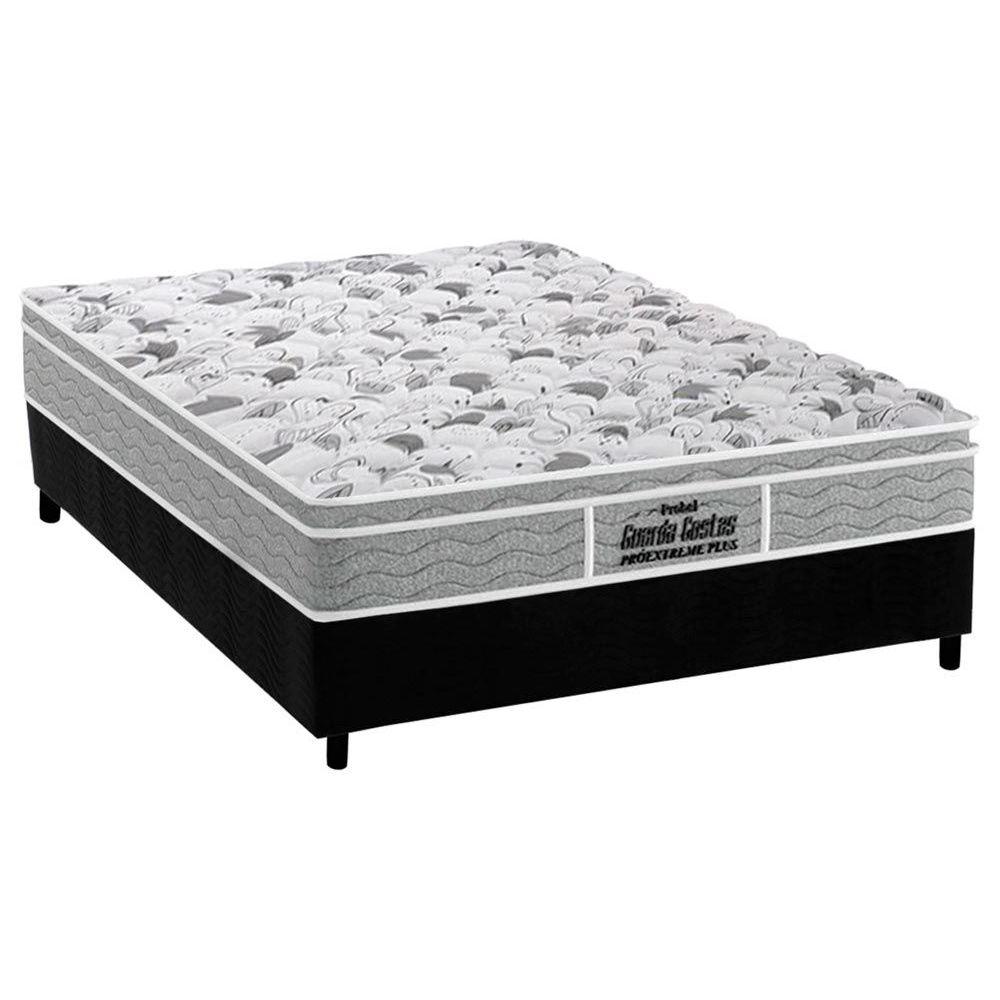 Cama Box Casal Colchao Espuma D45 Probel Ep Guarda Costas Proextreme Plus Base Crc Suede Black 138x188