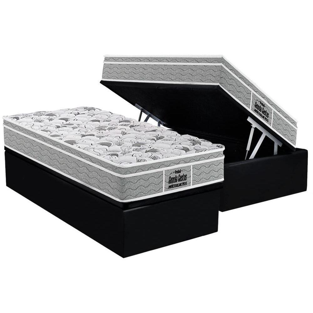 Cama Box Bau Solteiro Colchao Ortopedico Probel D45 Ep Guarda Costas Proextreme Plus Base Crc Suede Black 88x188