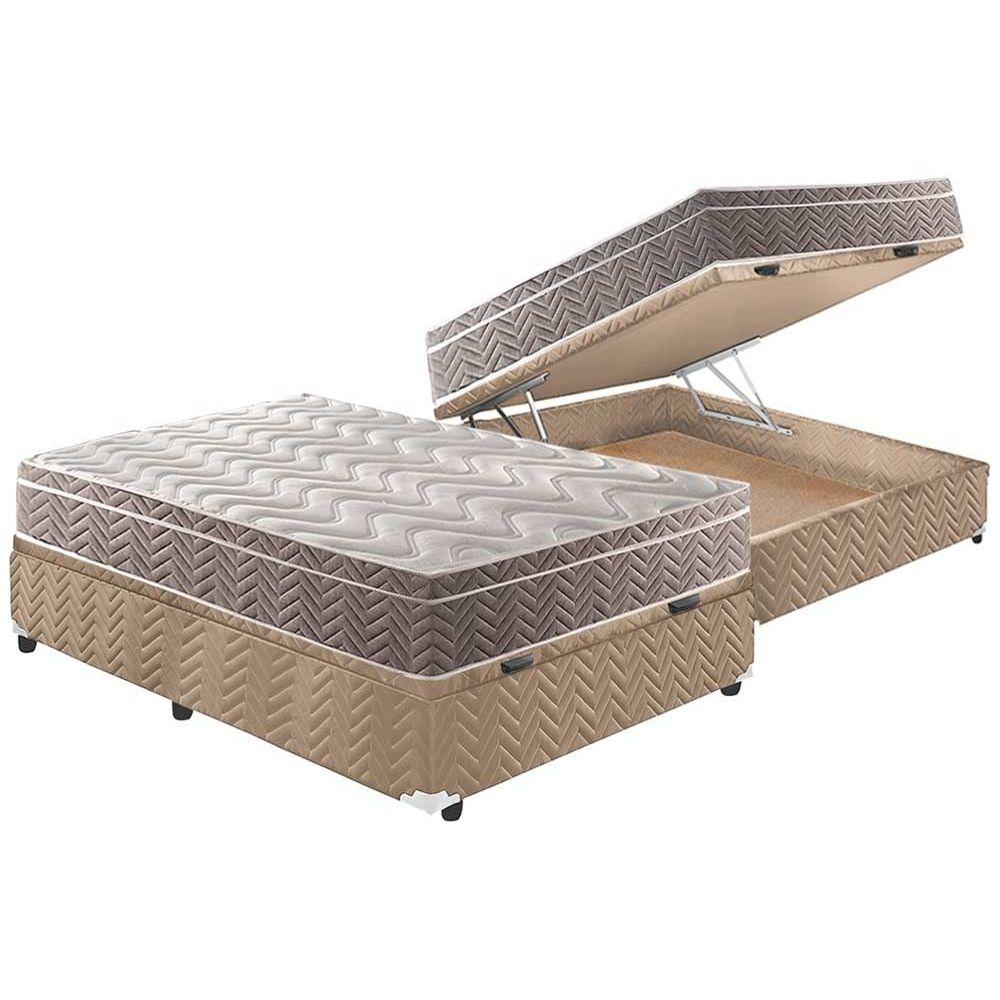 Cama Box Bau Casal Colchao Ortopedico Paropas D33 Ep Confort Ultra Firme Base Crc Suede Clean 138x188