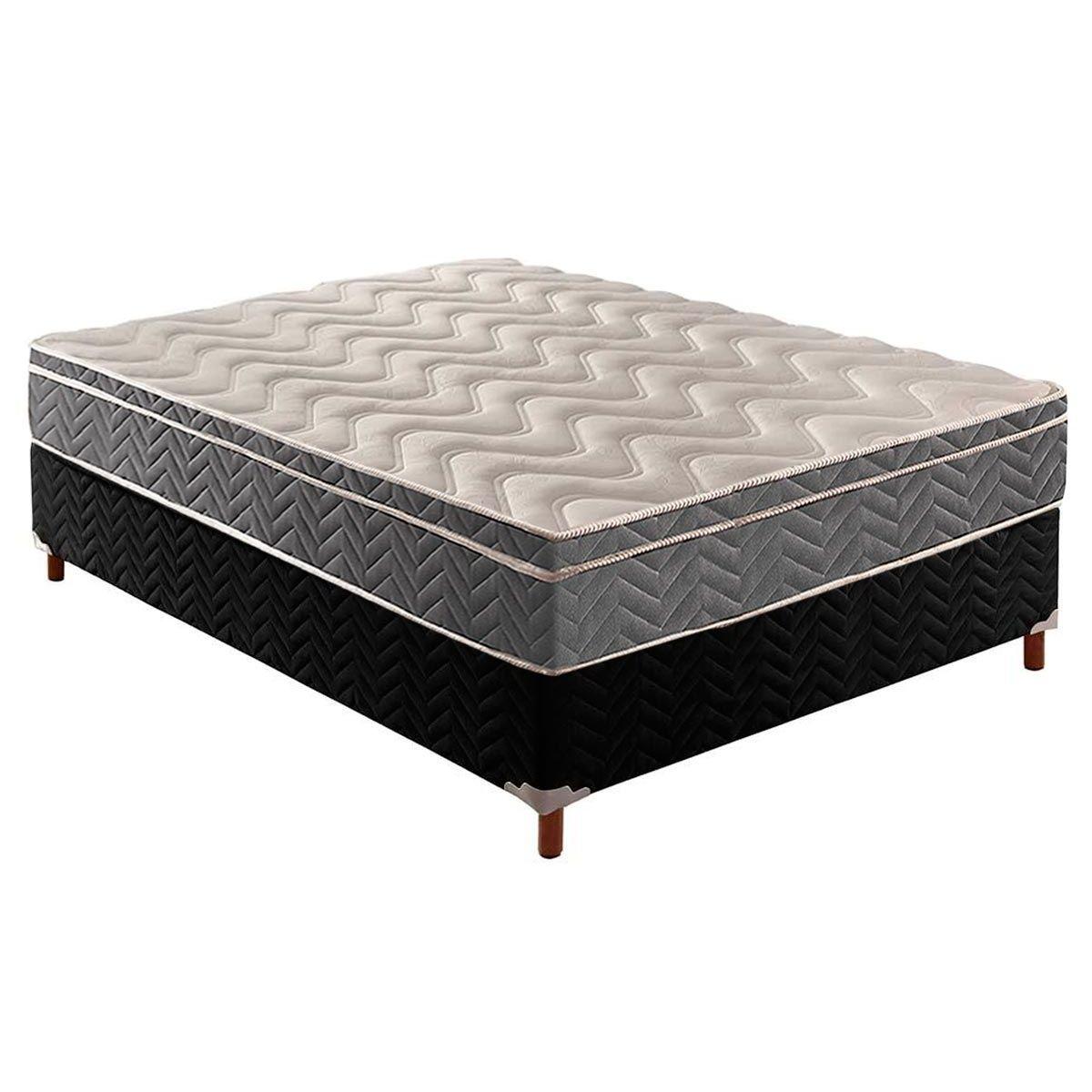 Cama Box Casal Colchao Espuma D45 Paropas Ep Confort Mega Firme Base Crc Suede Black 138x188