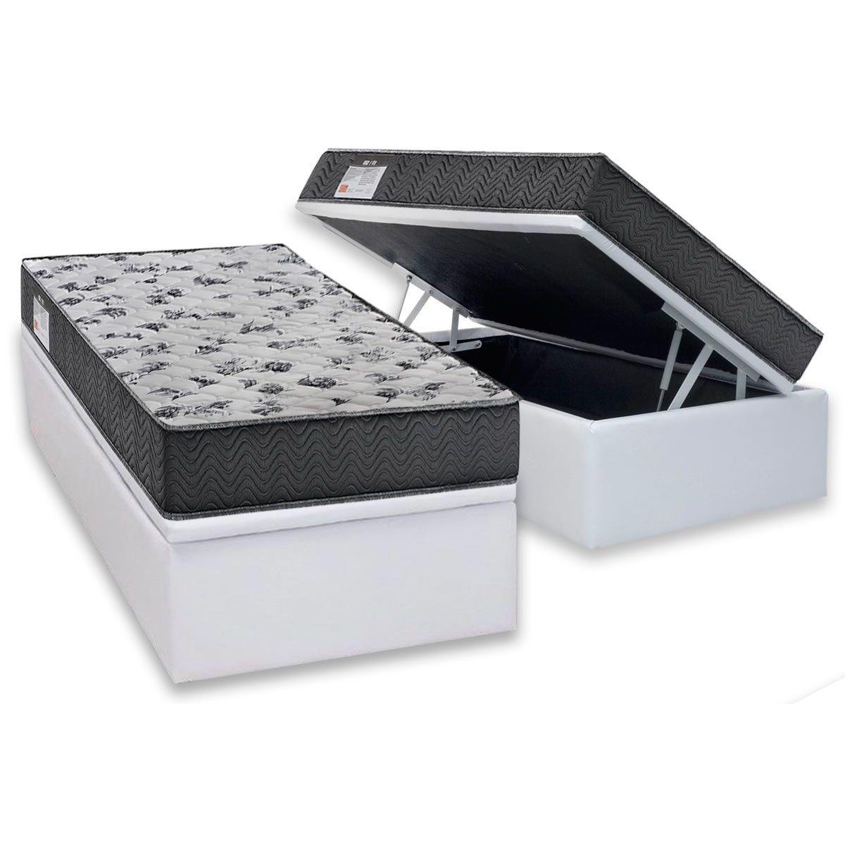 Cama Box Bau Solteiro Colchao Espuma Ortobom D33 Ep Iso 100 Ultra Firme Base Crc Courano White 88x188