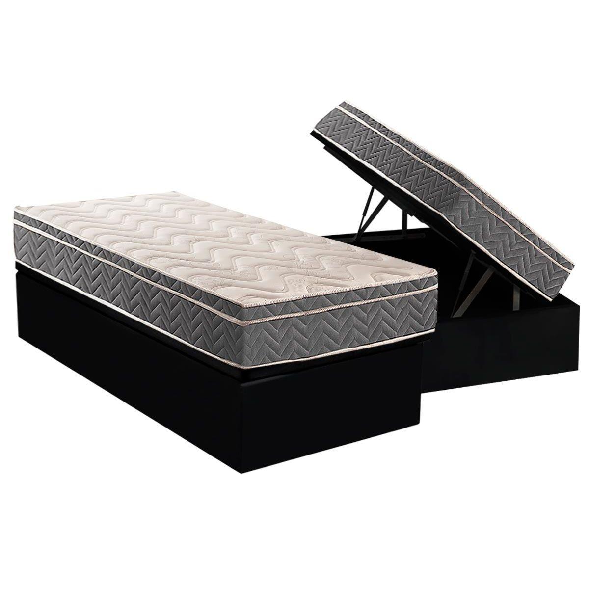 Cama Box Bau Solteiro Colchao Espuma Paropas D45 Ep Confort Mega Firme Base Crc Suede Black 88x188