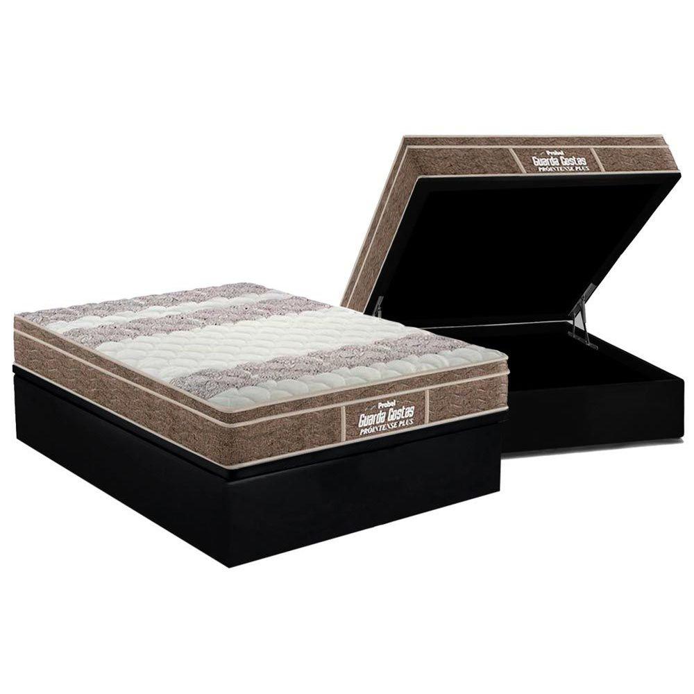 Cama Box Bau Casal Colchao Espuma D33 Probel Ep Guarda Costas Prointense Plus Base Crc Suede Black 138x188