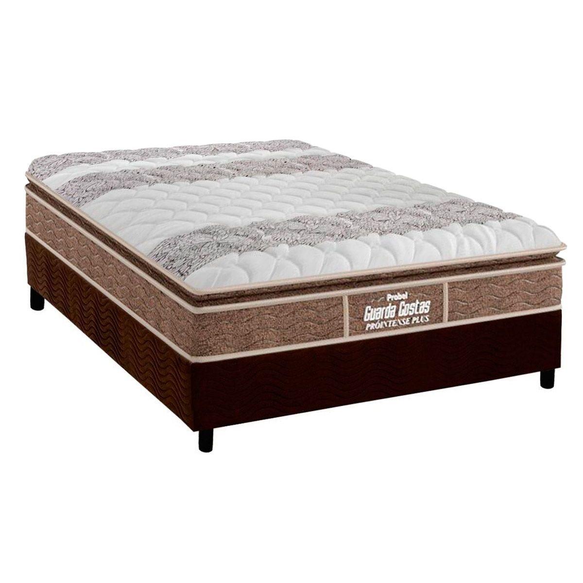 Cama Box Casal Colchao Ortopedico Probel D33 Ep Guarda Costas Prointense Plus Base Crc Suede Brown 138x188