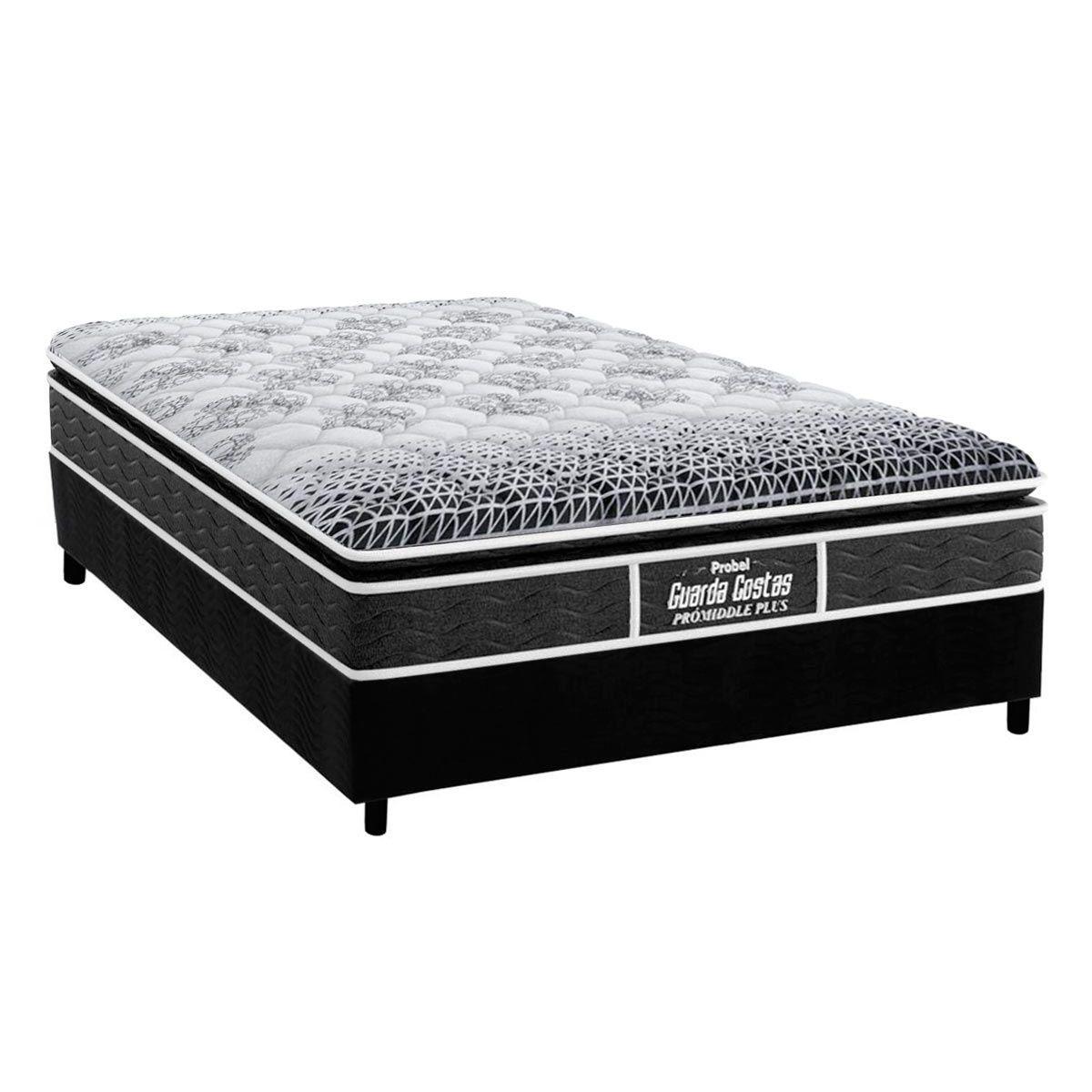 Cama Box Casal Colchao Ortopedico Probel D28 Ep Guarda Costas Promiddle Plus Base Crc Suede Black 138x188