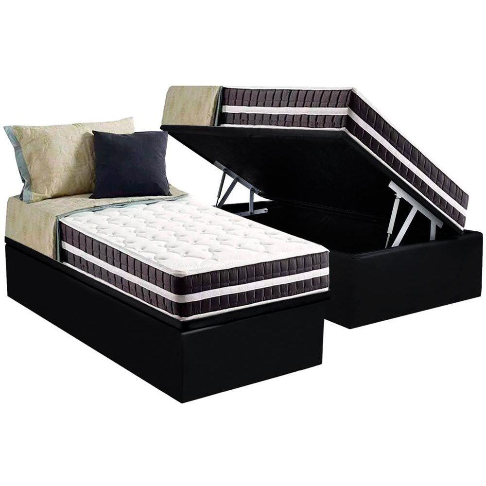 Cama Box Bau Solteiro Colchao Ortopedico Anjos D45 Ep Stare Base Crc Suede Black 88x188