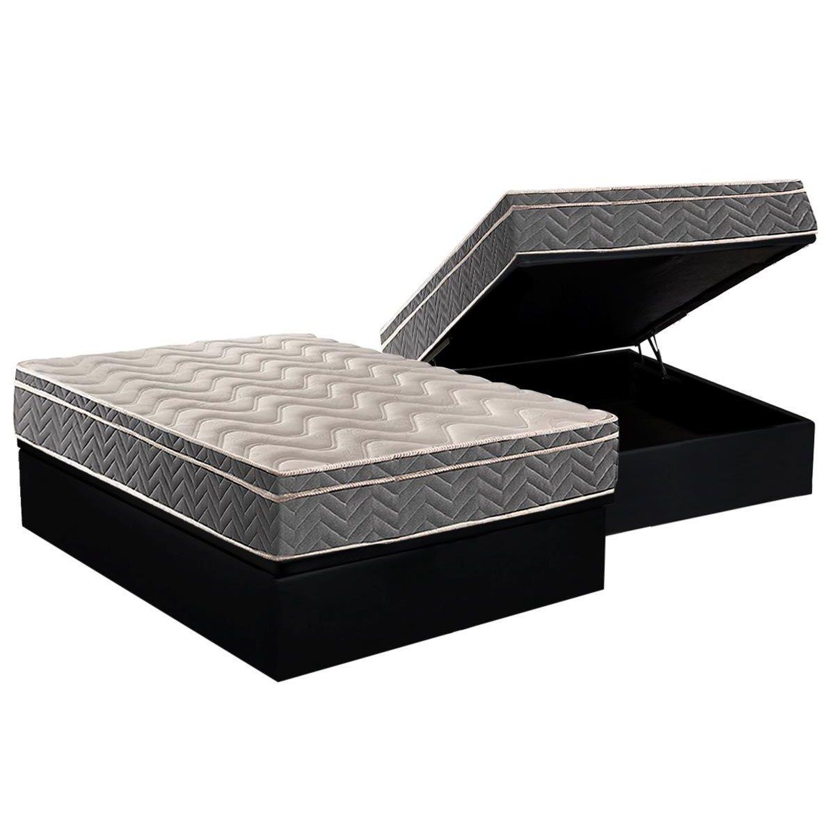 Cama Box Bau Casal Colchao Ortopedico Paropas D45 Ep Confort Mega Firme Base Crc Suede Black 138x188