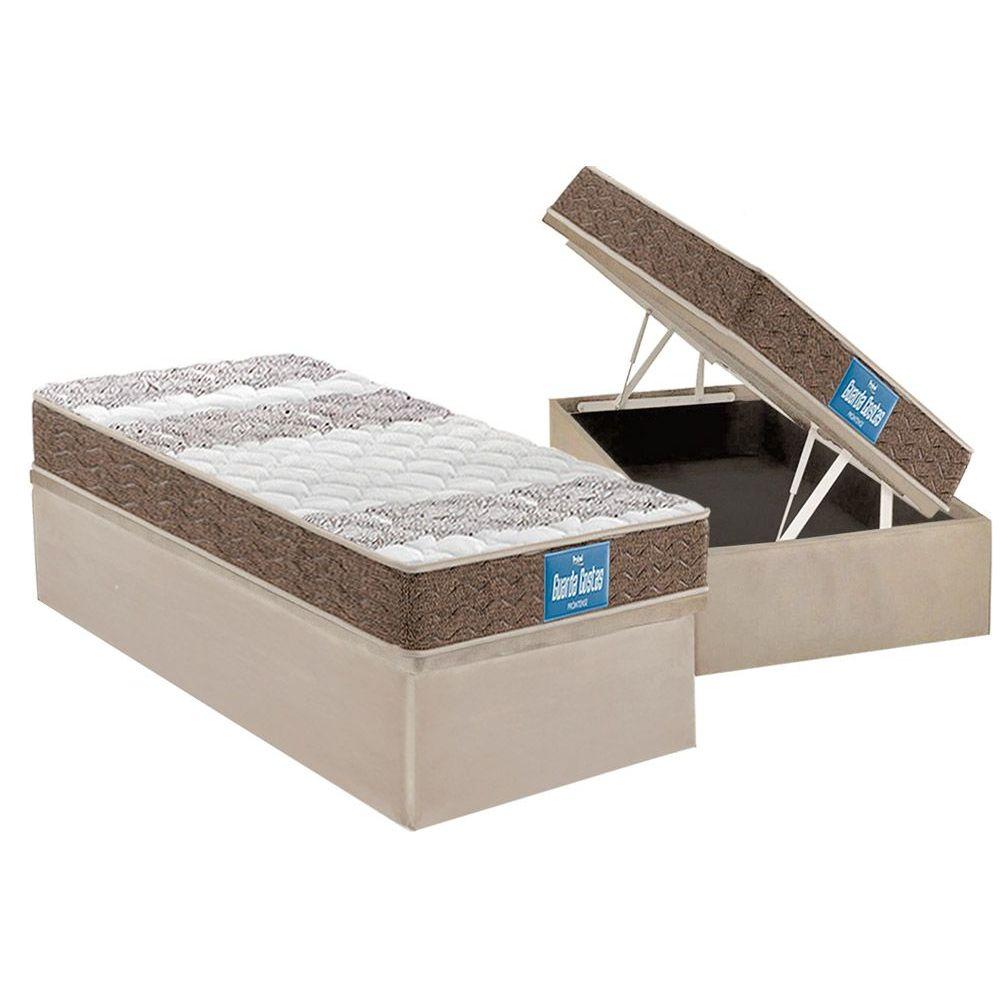 Cama Box Bau Solteiro Colchao Espuma D33 Probel Ep Guarda Costas Prointense Plus Double Face Base Crc Suede Clean 88x188