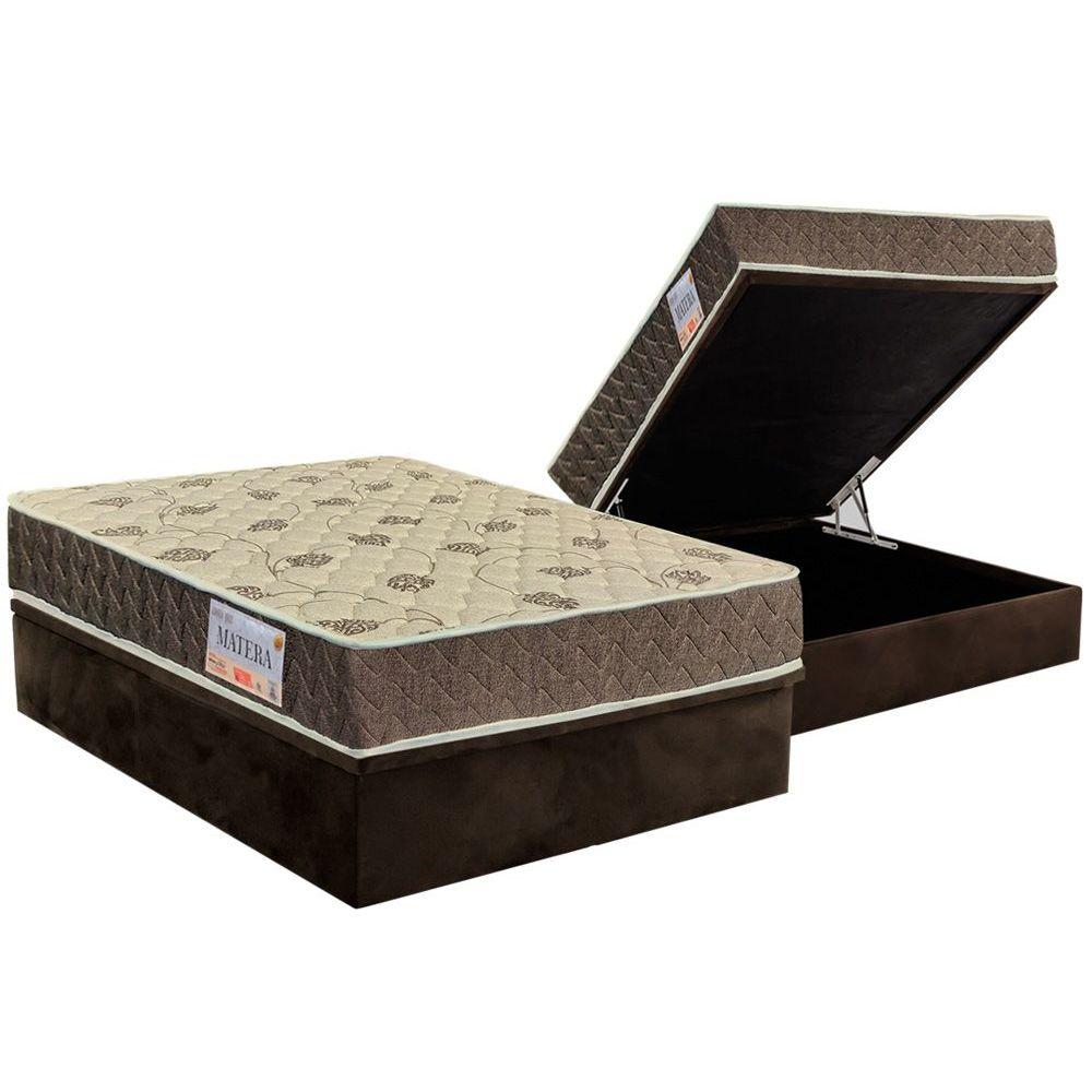 Cama Box Bau Casal Colchao Ortopedico Orthoflex D33 Ep Matera Base Crc Suede Brown 138x188