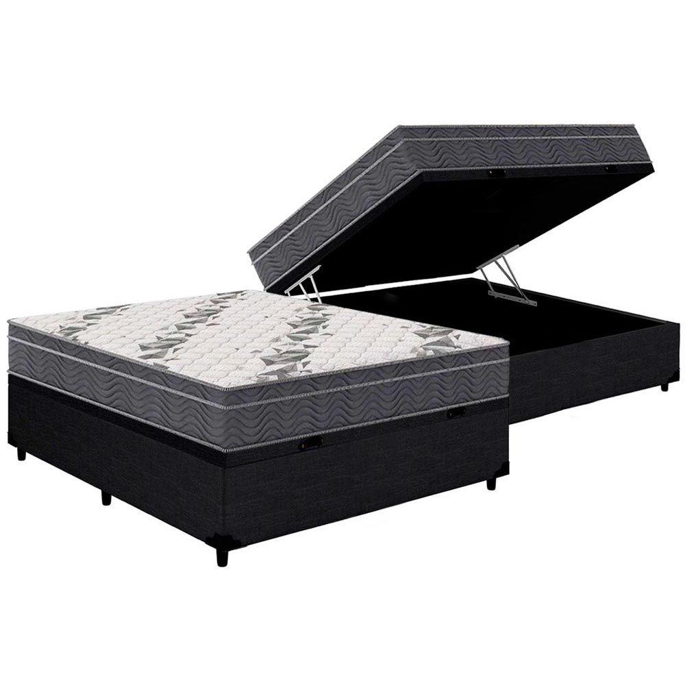 Cama Box Bau Casal Colchao Espuma Ortobom D33 Ep Airtech 100 Base Crc Linhao Black 138x188