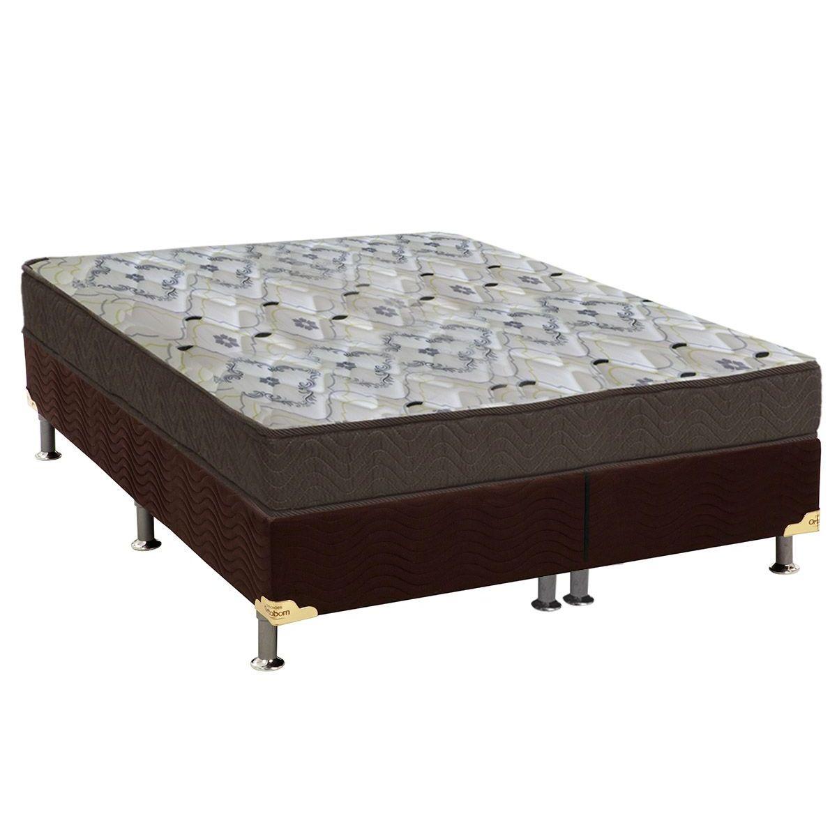 Cama Box Queen Colchao Espuma Ortobom D45 Ep Fort Tech Iso 150 Base Crc Suede Brown 158x198