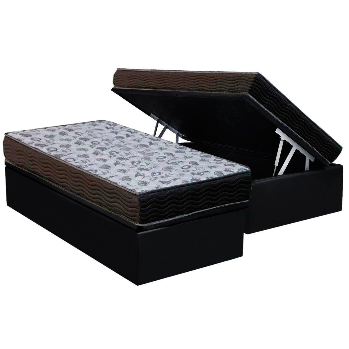 Cama Box Bau Solteiro Colchao Ortopedico Ortobom D33 Ep Iso 100 Ultra Firme Base Crc Suede Black 88x188