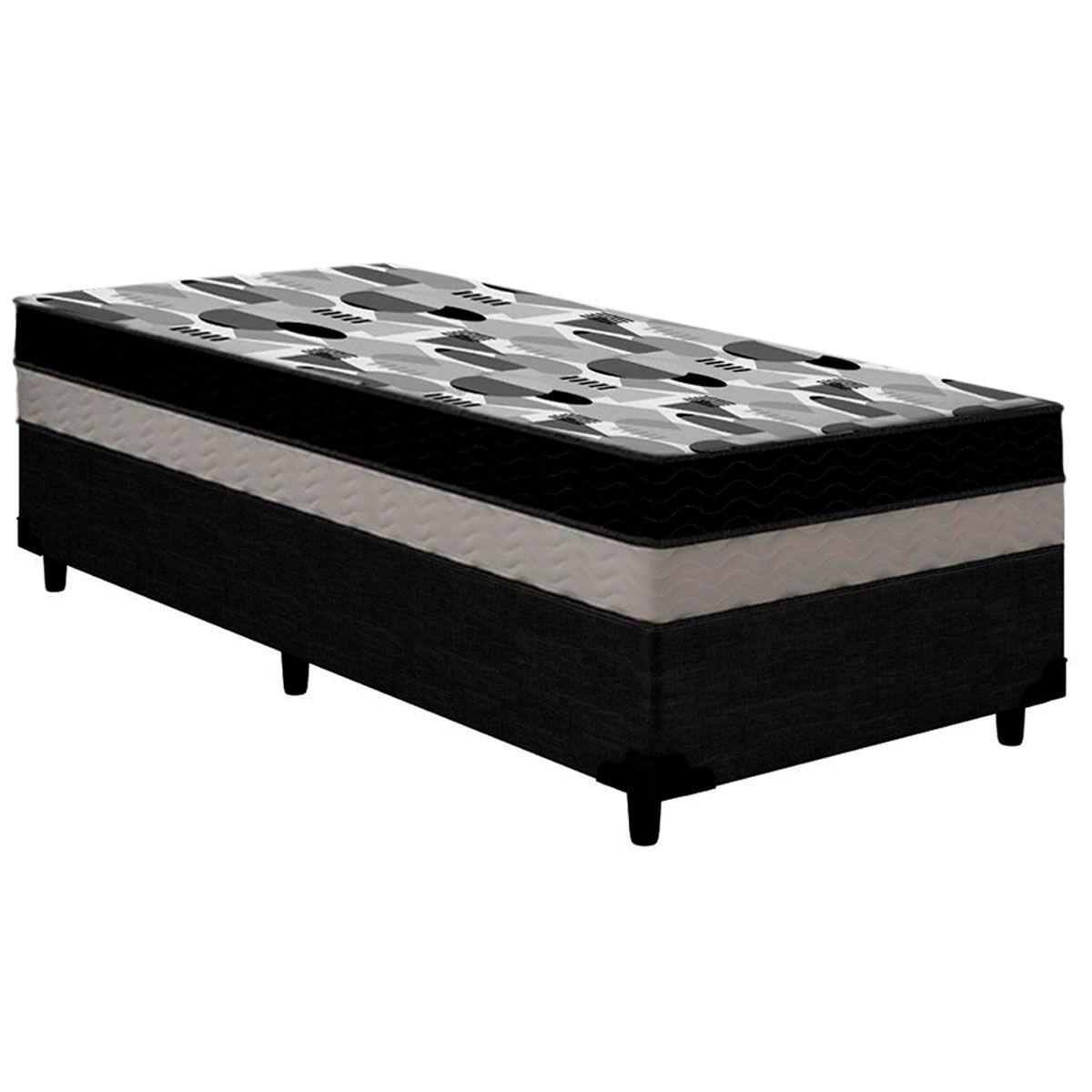 Cama Box Solteiro Colchao Espuma Ortobom D33 Ep Iso 100 Double Face Base Crc Linhao Black 78x188x20