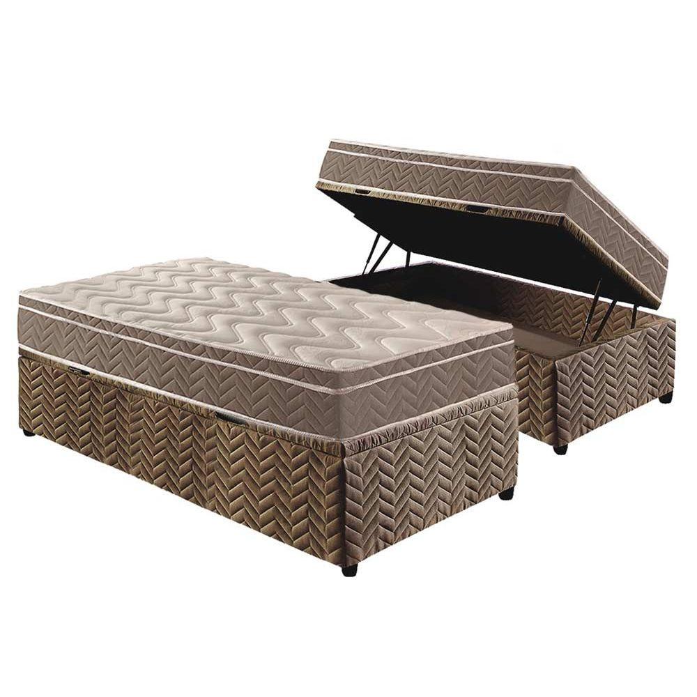 Cama Box Bau Solteiro Colchao Ortopedico Paropas D33 Ep Confort Ultra Firme Base Crc Suede Clean 88x188