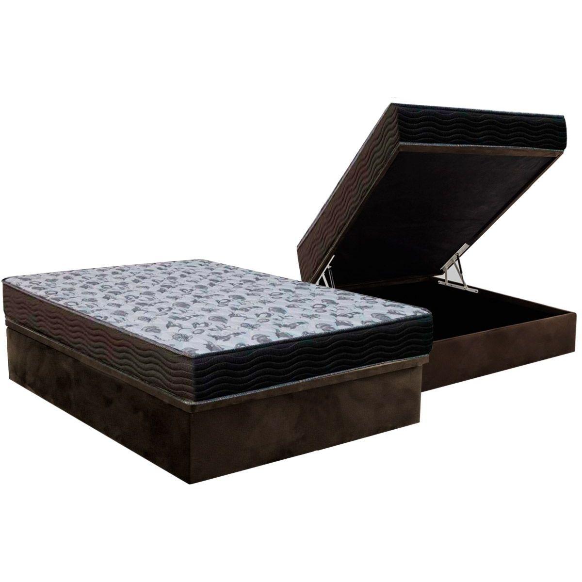 Cama Box Bau Casal Colchao Espuma Ortobom D33 Ep Iso 100 Ultra Firme Base Crc Suede Brown 138x188