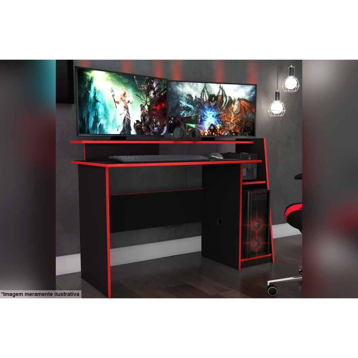 Mesa De Computador Solteiro Gamer Msm 448 Preto Vermelho Movelbento